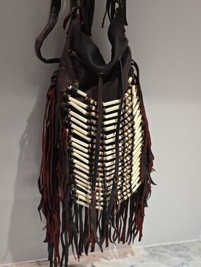 Spell Brown & Ivory Beaded Fringe Shoulder Bag